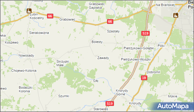 mapa Zawady gmina Bielsk Podlaski, Zawady gmina Bielsk Podlaski na mapie Targeo