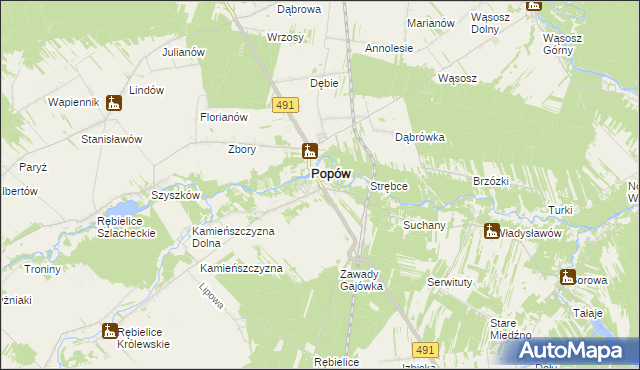 mapa Zawady gmina Popów, Zawady gmina Popów na mapie Targeo