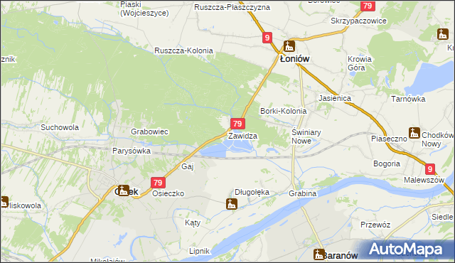 mapa Zawidza gmina Łoniów, Zawidza gmina Łoniów na mapie Targeo