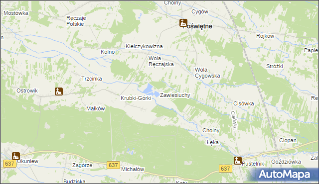 mapa Zawiesiuchy, Zawiesiuchy na mapie Targeo