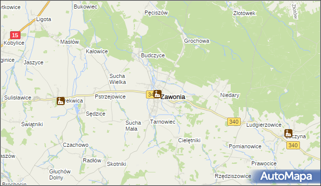 mapa Zawonia powiat trzebnicki, Zawonia powiat trzebnicki na mapie Targeo