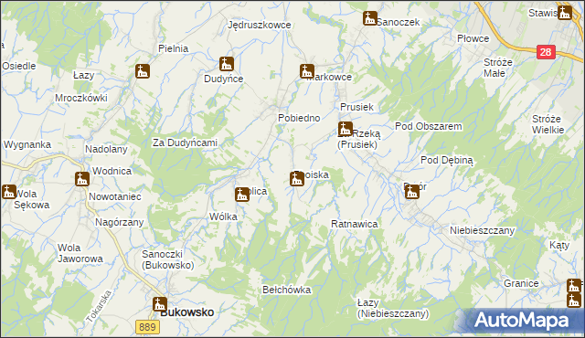 mapa Zboiska gmina Bukowsko, Zboiska gmina Bukowsko na mapie Targeo