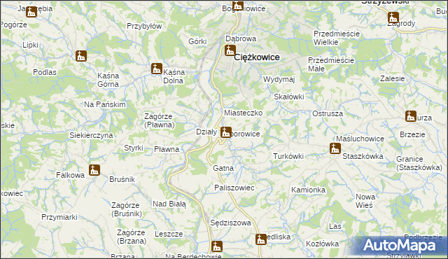 mapa Zborowice gmina Ciężkowice, Zborowice gmina Ciężkowice na mapie Targeo