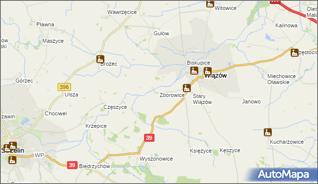 mapa Zborowice gmina Wiązów, Zborowice gmina Wiązów na mapie Targeo