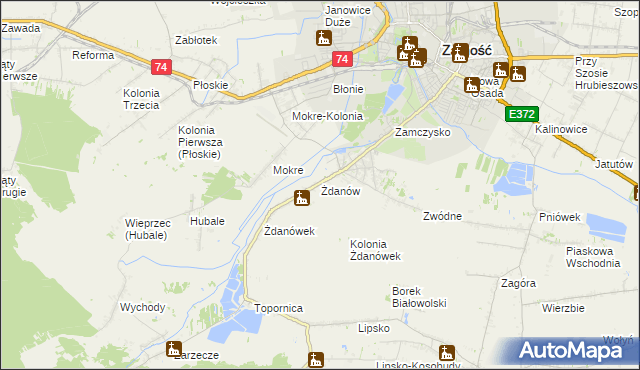 mapa Żdanów gmina Zamość, Żdanów gmina Zamość na mapie Targeo
