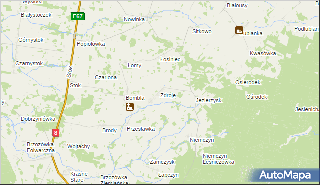 mapa Zdroje gmina Czarna Białostocka, Zdroje gmina Czarna Białostocka na mapie Targeo