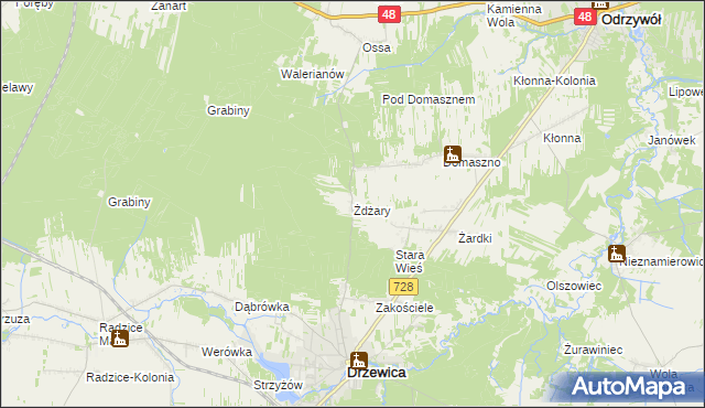 mapa Żdżary gmina Drzewica, Żdżary gmina Drzewica na mapie Targeo