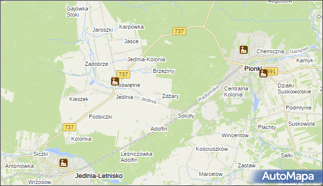 mapa Żdżary gmina Pionki, Żdżary gmina Pionki na mapie Targeo