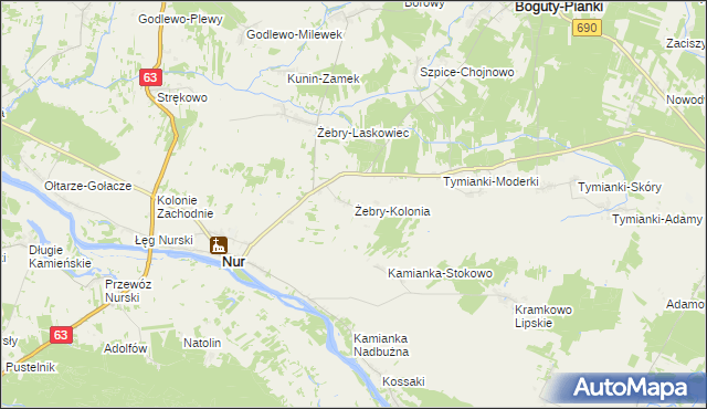 mapa Żebry-Kolonia gmina Nur, Żebry-Kolonia gmina Nur na mapie Targeo