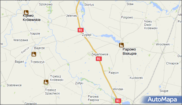mapa Zegartowice gmina Papowo Biskupie, Zegartowice gmina Papowo Biskupie na mapie Targeo
