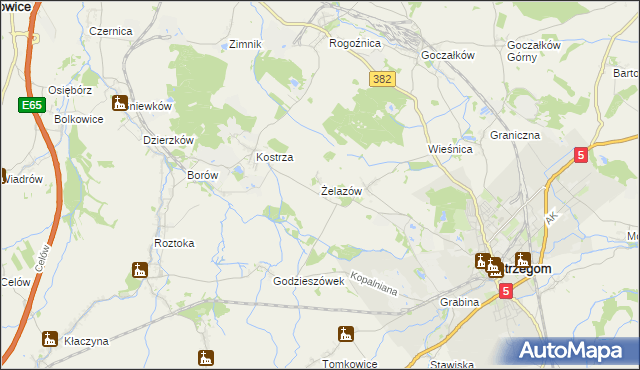 mapa Żelazów gmina Strzegom, Żelazów gmina Strzegom na mapie Targeo