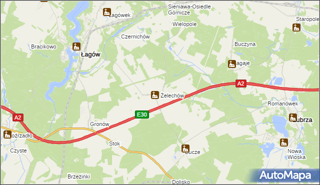 mapa Żelechów gmina Łagów, Żelechów gmina Łagów na mapie Targeo