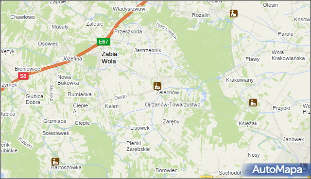 mapa Żelechów gmina Żabia Wola, Żelechów gmina Żabia Wola na mapie Targeo