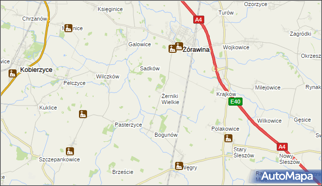 mapa Żerniki Wielkie, Żerniki Wielkie na mapie Targeo