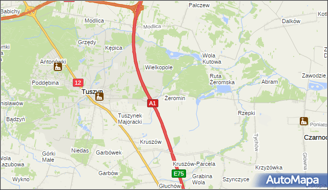 mapa Żeromin gmina Tuszyn, Żeromin gmina Tuszyn na mapie Targeo