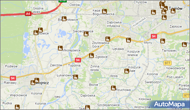 mapa Zgłobice, Zgłobice na mapie Targeo