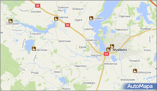 mapa Zgoda gmina Myślibórz, Zgoda gmina Myślibórz na mapie Targeo