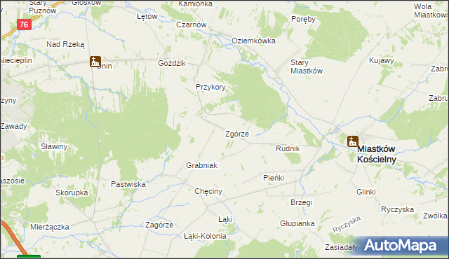 mapa Zgórze gmina Miastków Kościelny, Zgórze gmina Miastków Kościelny na mapie Targeo