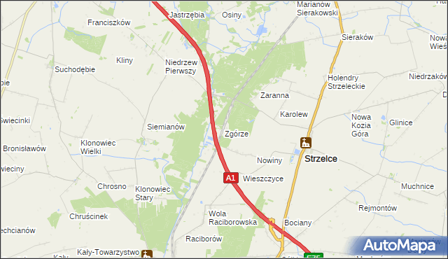 mapa Zgórze gmina Strzelce, Zgórze gmina Strzelce na mapie Targeo