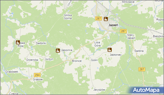 mapa Zieleniec gmina Jasień, Zieleniec gmina Jasień na mapie Targeo