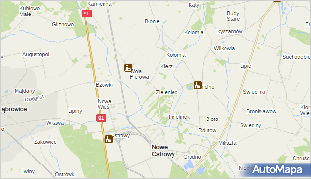 mapa Zieleniec gmina Nowe Ostrowy, Zieleniec gmina Nowe Ostrowy na mapie Targeo