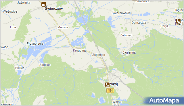 mapa Zieleniec gmina Pokój, Zieleniec gmina Pokój na mapie Targeo