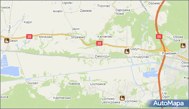 mapa Zielonczyn gmina Sicienko, Zielonczyn gmina Sicienko na mapie Targeo