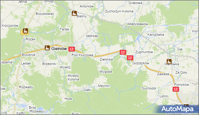 mapa Zielonka gmina Gielniów, Zielonka gmina Gielniów na mapie Targeo