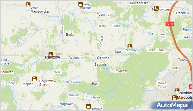 mapa Zielonka gmina Raniżów, Zielonka gmina Raniżów na mapie Targeo