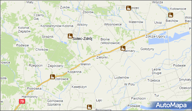 mapa Zielonki gmina Solec-Zdrój, Zielonki gmina Solec-Zdrój na mapie Targeo