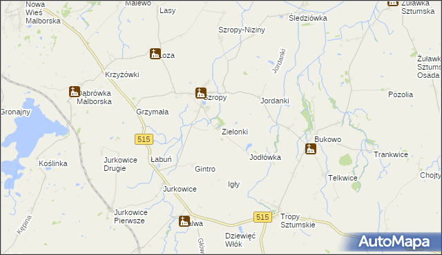 mapa Zielonki gmina Stary Targ, Zielonki gmina Stary Targ na mapie Targeo