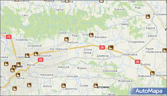 mapa Zimna Woda gmina Jasło, Zimna Woda gmina Jasło na mapie Targeo