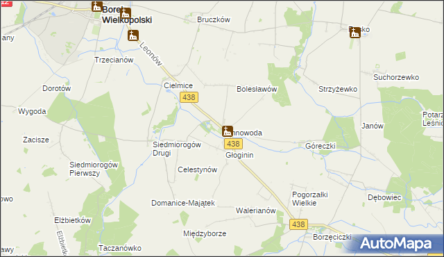 mapa Zimnowoda gmina Borek Wielkopolski, Zimnowoda gmina Borek Wielkopolski na mapie Targeo