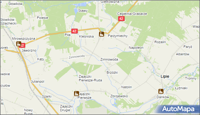 mapa Zimnowoda gmina Lipie, Zimnowoda gmina Lipie na mapie Targeo