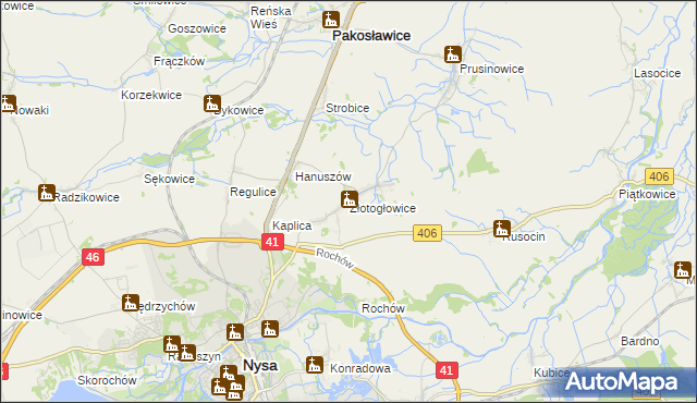 mapa Złotogłowice, Złotogłowice na mapie Targeo