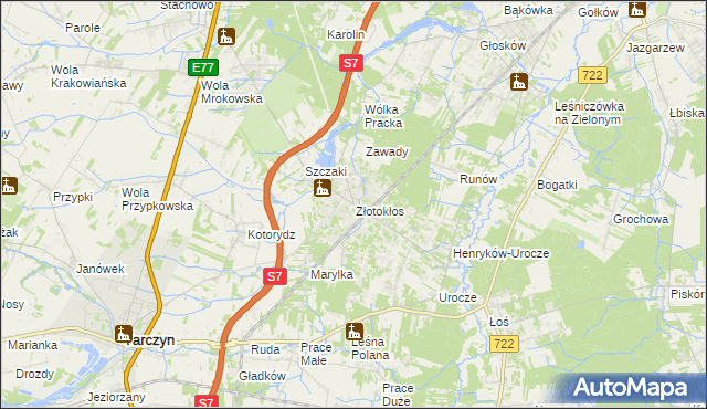 mapa Złotokłos, Złotokłos na mapie Targeo