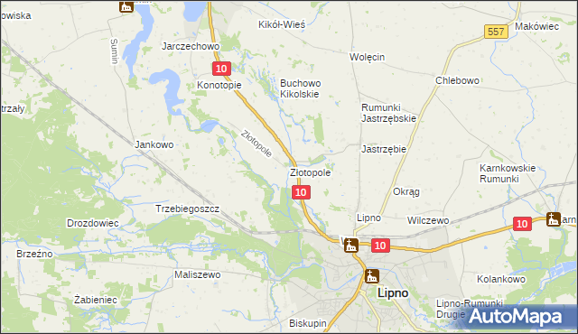 mapa Złotopole gmina Lipno, Złotopole gmina Lipno na mapie Targeo