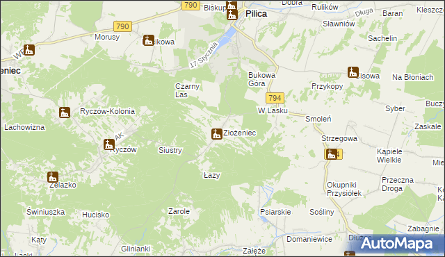 mapa Złożeniec, Złożeniec na mapie Targeo