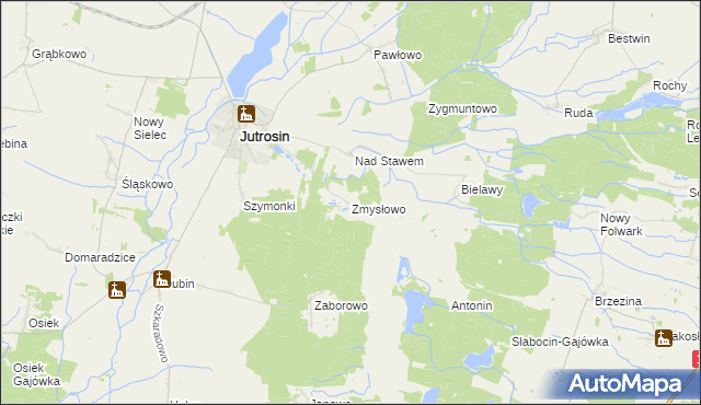 mapa Zmysłowo gmina Jutrosin, Zmysłowo gmina Jutrosin na mapie Targeo