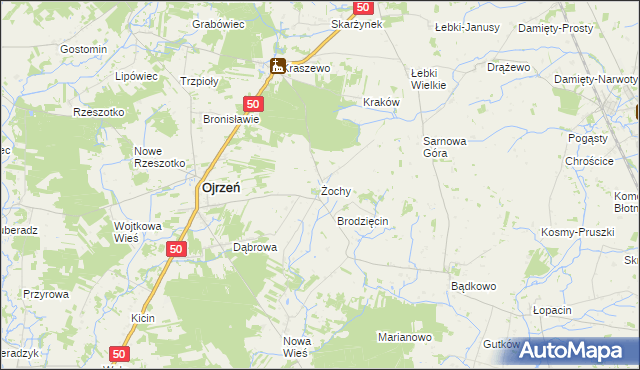 mapa Żochy gmina Ojrzeń, Żochy gmina Ojrzeń na mapie Targeo