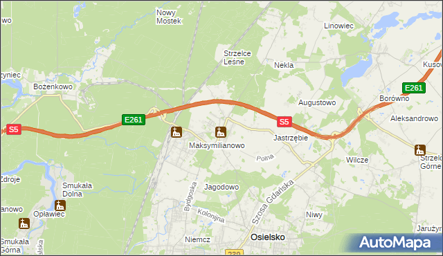 mapa Żołędowo gmina Osielsko, Żołędowo gmina Osielsko na mapie Targeo