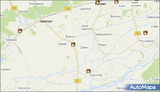mapa Żółwin gmina Zwierzyn, Żółwin gmina Zwierzyn na mapie Targeo