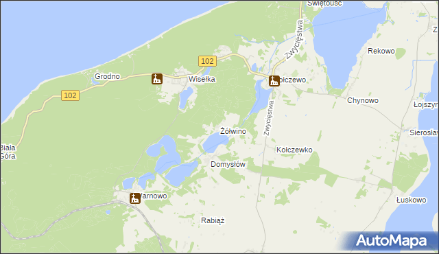 mapa Żółwino gmina Wolin, Żółwino gmina Wolin na mapie Targeo