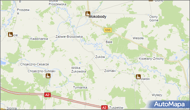 mapa Żuków gmina Mokobody, Żuków gmina Mokobody na mapie Targeo