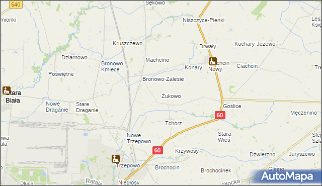 mapa Żukowo gmina Bielsk, Żukowo gmina Bielsk na mapie Targeo