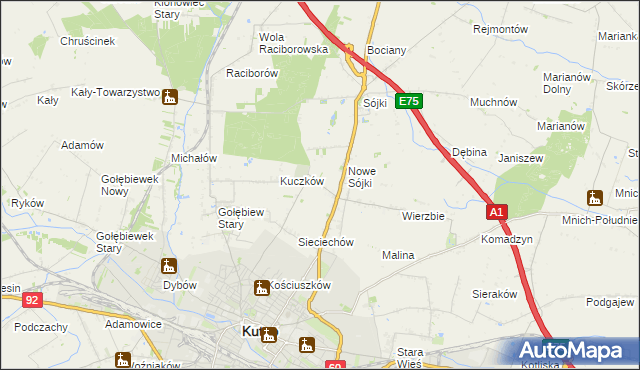 mapa Żurawieniec gmina Kutno, Żurawieniec gmina Kutno na mapie Targeo