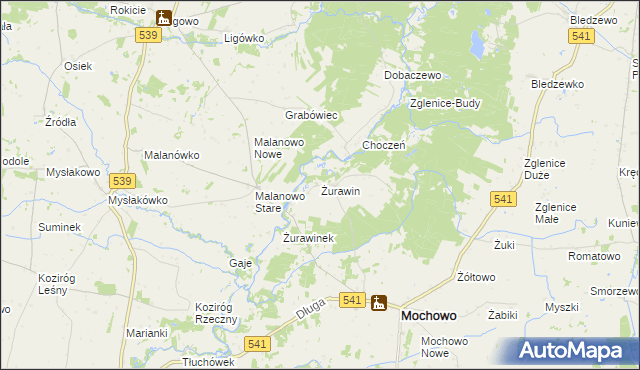 mapa Żurawin gmina Mochowo, Żurawin gmina Mochowo na mapie Targeo