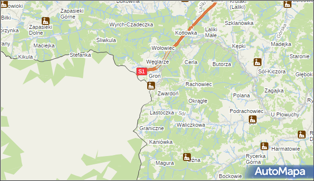 mapa Zwardoń, Zwardoń na mapie Targeo