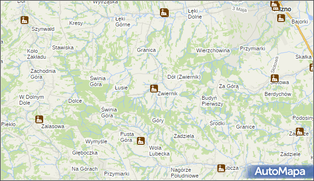 mapa Zwiernik gmina Pilzno, Zwiernik gmina Pilzno na mapie Targeo