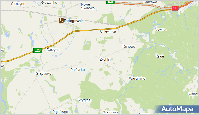 mapa Żychlin gmina Potęgowo, Żychlin gmina Potęgowo na mapie Targeo